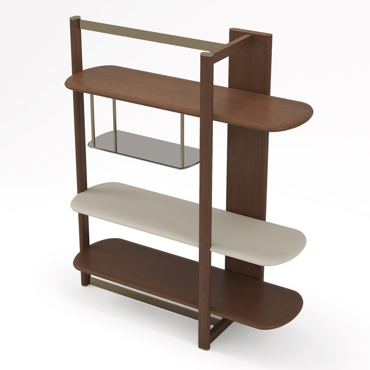 Modrest Denali Mid Century Modern Walnut & Tea Glass & Gold Right Facing Shelf Model VGCS-DS-24127-R