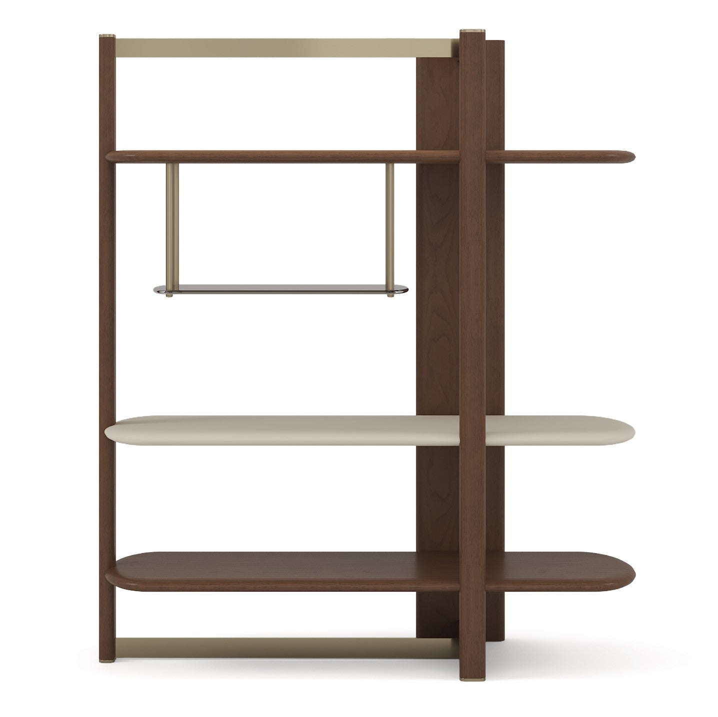 Modrest Denali Mid Century Modern Walnut & Tea Glass & Gold Right Facing Shelf Model VGCS-DS-24127-R