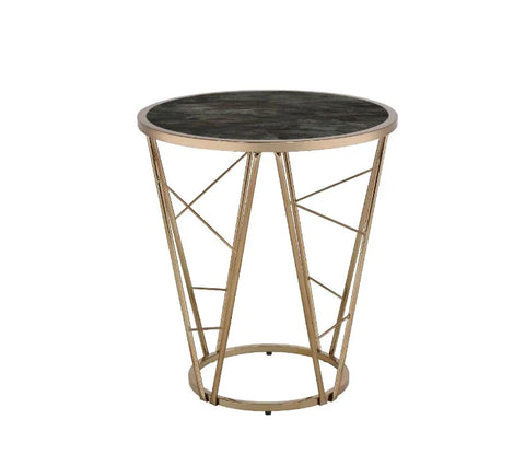 Cicatrix Faux Black Marble Glass & Champagne Finish End Table Model 83302 By ACME Furniture