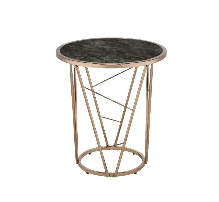 Cicatrix Faux Black Marble Glass & Champagne Finish End Table Model 83302 By ACME Furniture