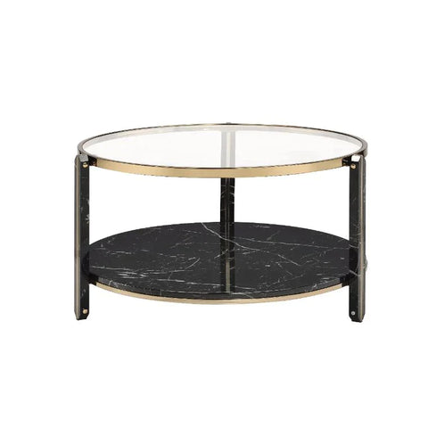 Thistle Clear Glass, Faux Black Marble & Champagne Finish Coffee Table Model 83305 By ACME Furniture
