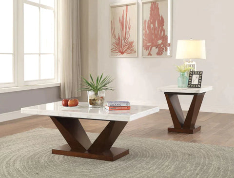 Forbes White Marble & Walnut Coffee Table Model 83335 By ACME Furniture