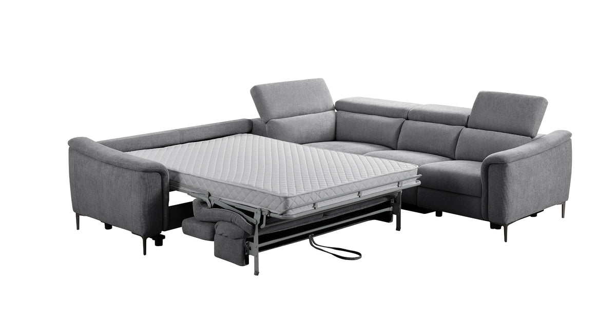 Divani Casa Coffman Modern Grey Fabric Sectional Sofa With Sofa Bed & Recliner Model VGMB-MB-R351-GRY