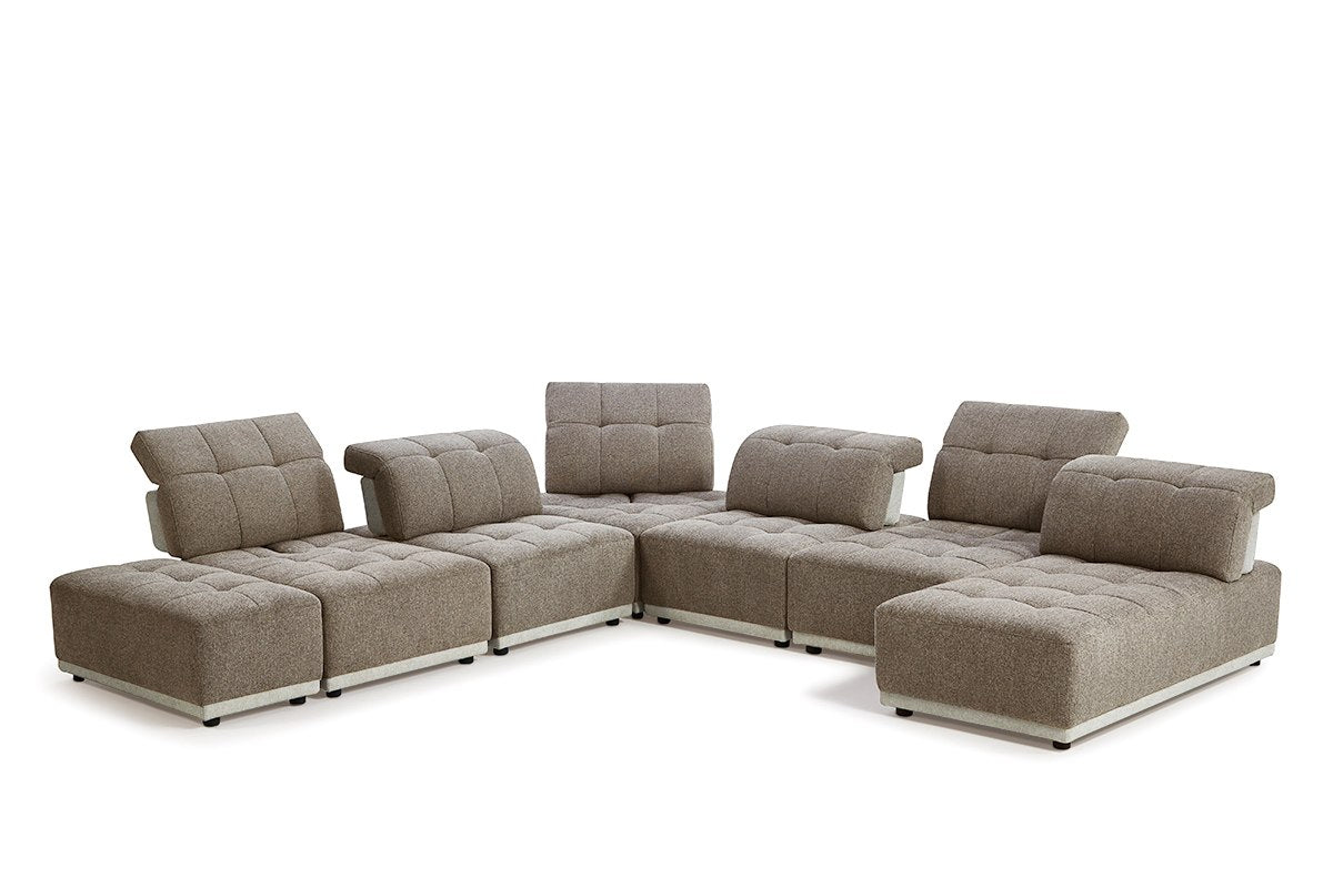 Divani Casa Ekron Modern Brown & Beige Fabric Modular Sectional Sofa Model VGMB-MB-1881-BRN