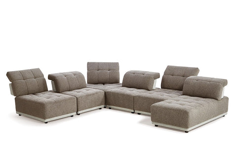 Divani Casa Ekron Modern Brown & Beige Fabric Modular Sectional Sofa Model VGMB-MB-1881-BRN