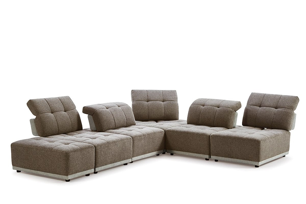 Divani Casa Ekron Modern Brown Beige Fabric Modular Sectional