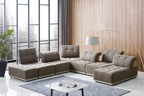 Divani Casa Ekron Modern Brown & Beige Fabric Modular Sectional Sofa Model VGMB-MB-1881-BRN