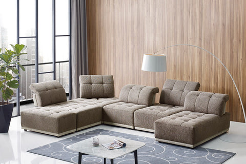 Divani Casa Ekron Modern Brown & Beige Fabric Modular Sectional Sofa Model VGMB-MB-1881-BRN