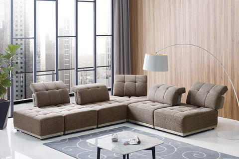 Divani Casa Ekron Modern Brown & Beige Fabric Modular Sectional Sofa Model VGMB-MB-1881-BRN
