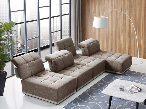 Divani Casa Ekron Modern Brown & Beige Fabric Modular Sectional Sofa Model VGMB-MB-1881-BRN