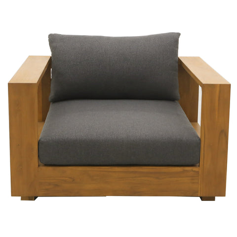 Renava Santorini Outdoor Grey Olefin Fabric and Natural Teak Lounge Chair