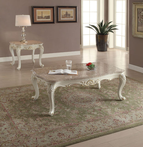 ACME Chantelle Marble Top & Pearl White Finish Chantelle Coffee Table Model 83540