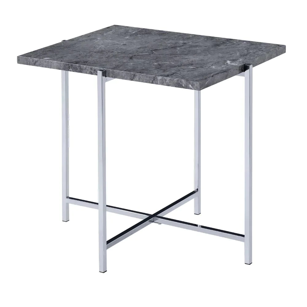 Adelae Faux Marble & Chrome End Table Model 83937 By ACME Furniture
