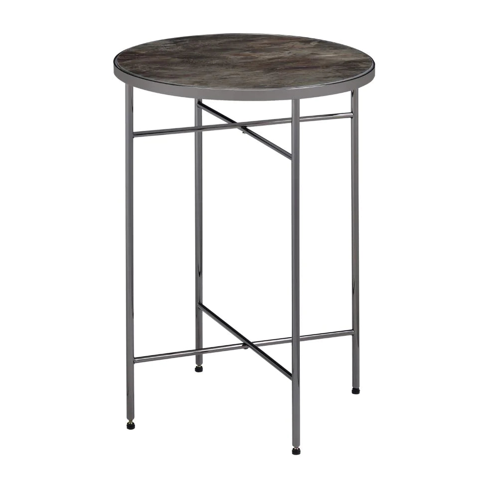 Bage Glass & Black Nickel Accent Table Model 83959 By ACME Furniture