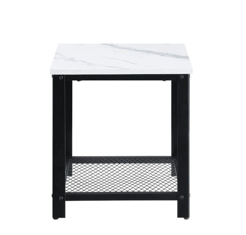 Taurus White Printed Faux Marble & Black Finish End Table Model 83967 By ACME Furniture