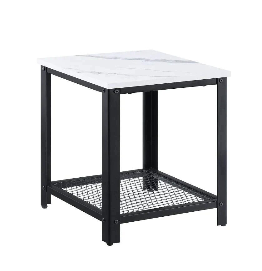 Taurus White Printed Faux Marble & Black Finish End Table Model 83967 By ACME Furniture