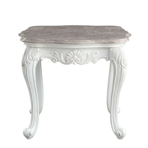 Ciddrenar Marble Top & White Finish End Table Model 84312 By ACME Furniture