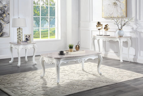 Ciddrenar Marble Top & White Finish End Table Model 84312 By ACME Furniture