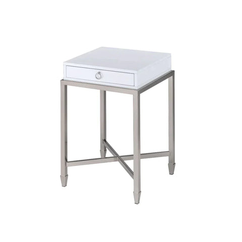 Belinut White & Brushed Nickel End Table Model 84460 By ACME Furniture