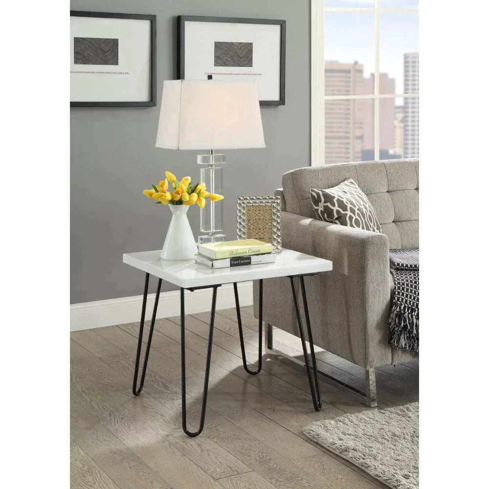 Telestis White Marble & Black End Table Model 84502 By ACME Furniture