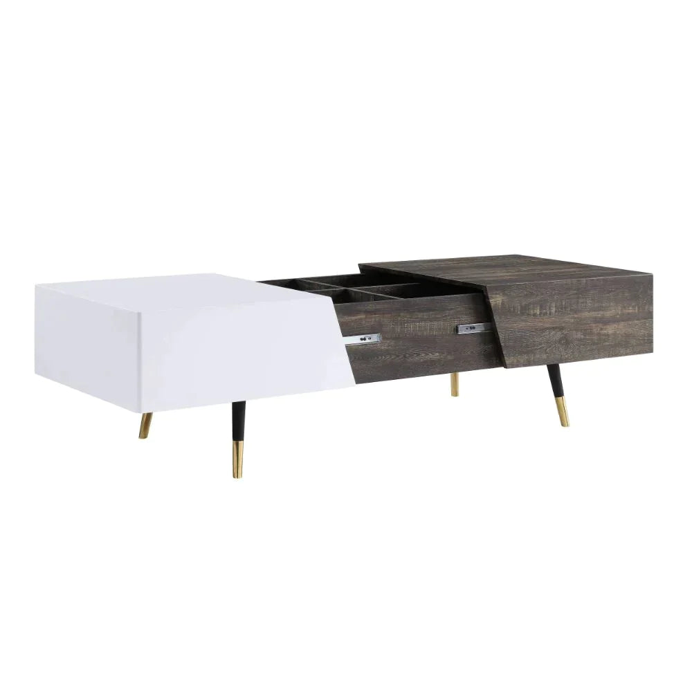 Orion White High Gloss & Rustic Oak Coffee Table Model 84680 By ACME Furniture