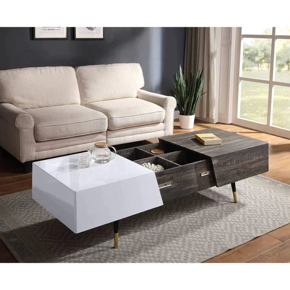 Orion White High Gloss & Rustic Oak Coffee Table Model 84680 By ACME Furniture