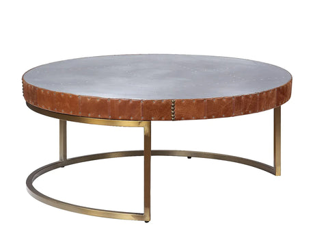 Tamas Aluminum & Cocoa Top Grain Leather Coffee Table Model 84885 By ACME Furniture