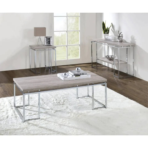 Chafik Natural Oak & Chrome Coffee Table Model 85370 By ACME Furniture
