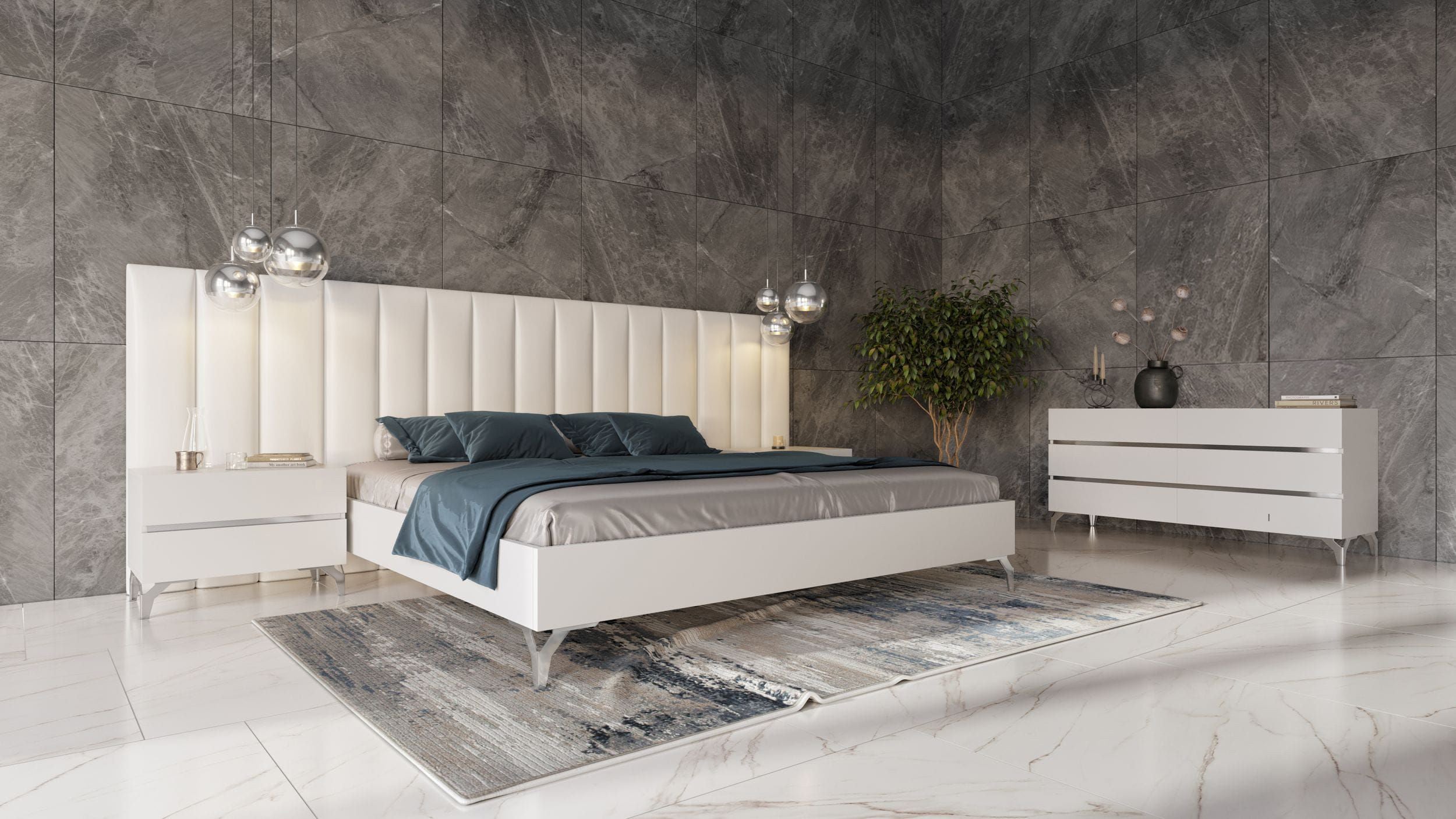 Nova Domus Angela Italian Modern White Eco Leather 4 Piece Bedroom Set And Wings Model VGACANGELA-4PC-SET-WINGS