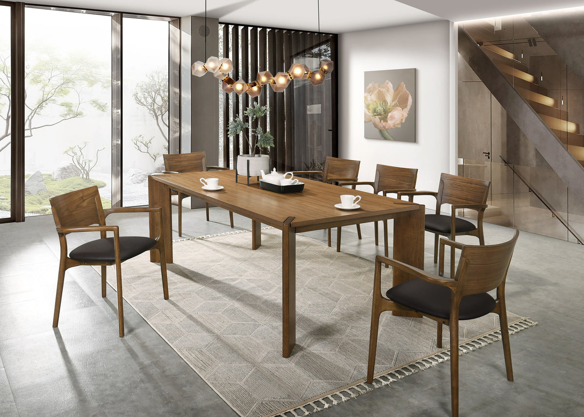Modrest Edelman Mid Century Modern Brown Leatherette & Walnut Dining Set Model VGMA-MIT-5411-SET-WAL