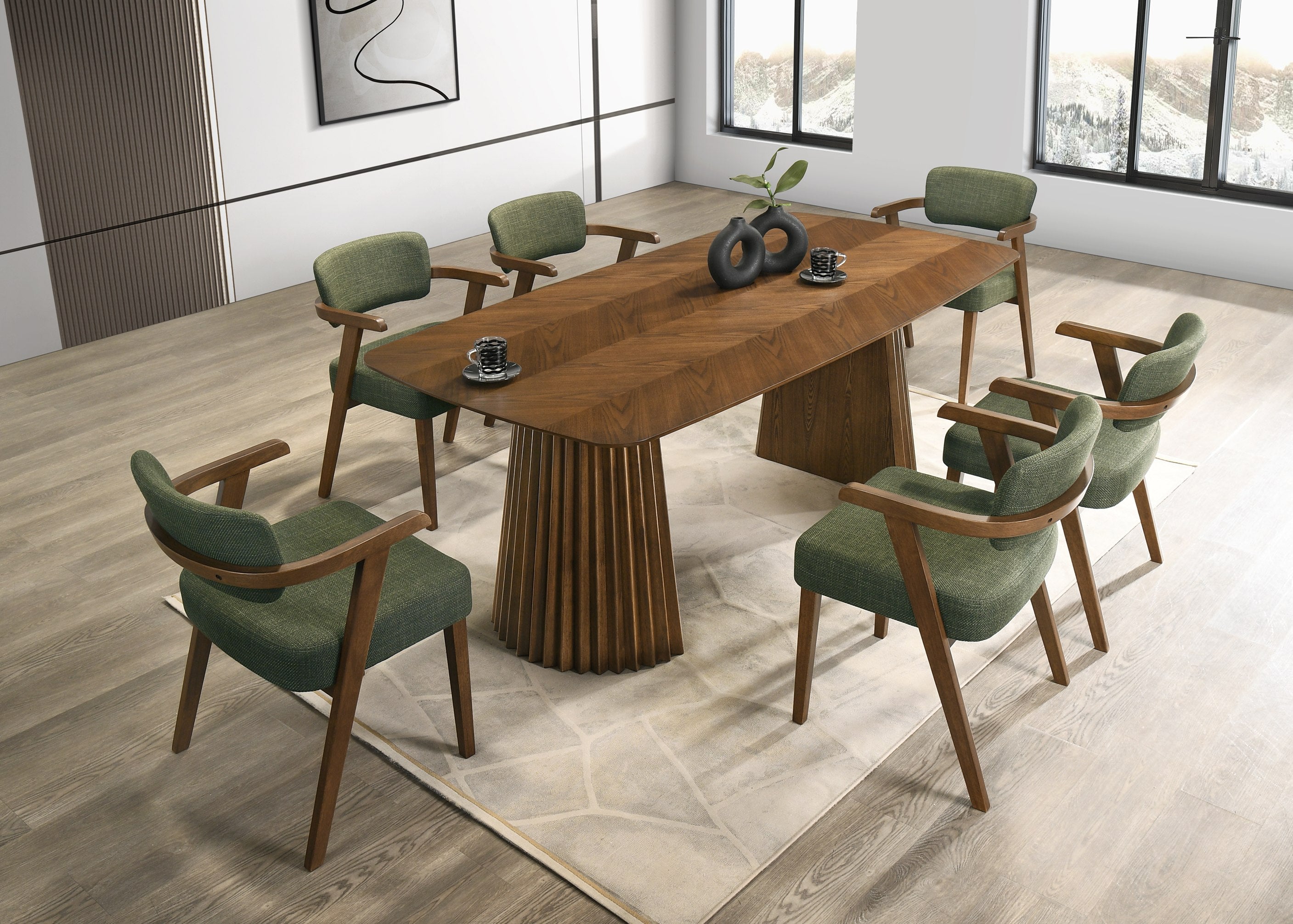Mastercard 5451 Modrest Sacks Mid Century Modern Herringbone Walnut Dining Table Model ...
