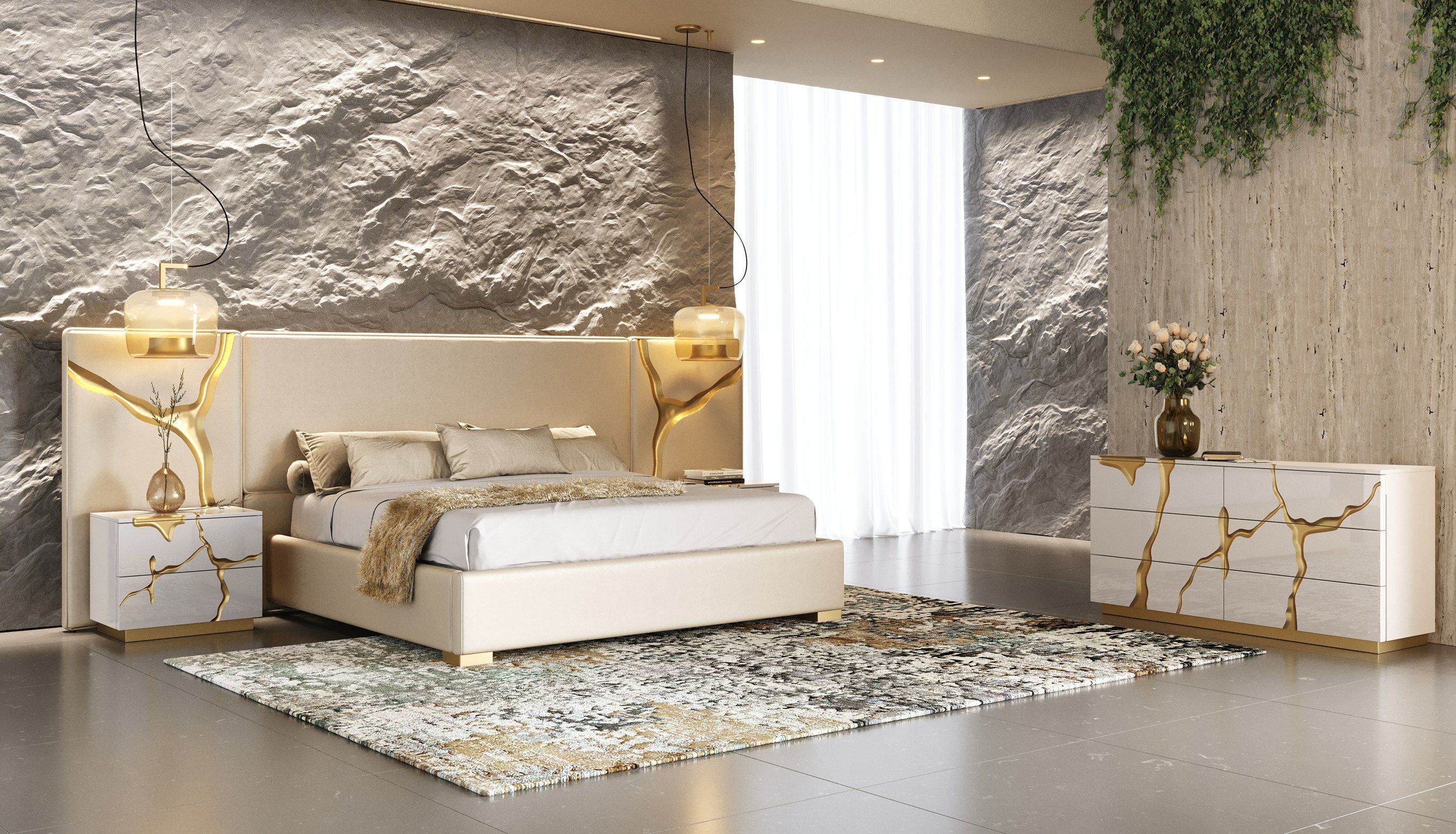 Modrest Aspen Modern Beige & White & Gold 4 Piece Bedroom Set Model VGVCDB1801-WHT-4PC-SET