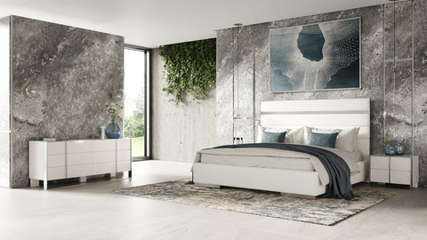 Modrest Cartier Modern White Vegan Leather & Stainless Steel 4 Piece Bedroom Set Model VGVC-BDA002-4PC-SET-WHT