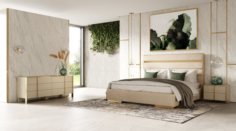 Modrest Cartier Modern Beige Velvet & Brushed Brass 4 Piece Bedroom Set Model VGVCBD-A-002-BGE-BED-4PC-SET