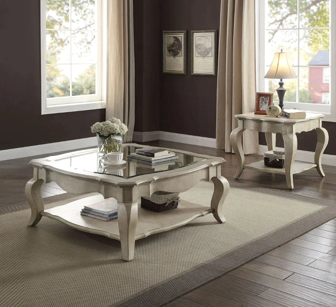 Chelmsford Antique Taupe & Clear Glass Coffee Table Model 86050 By ACME Furniture