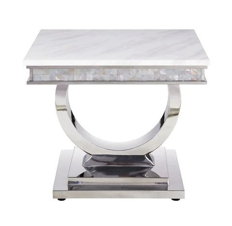 Zander White Printed Faux Marble & Mirrored Silver Finish Console Table Model 87363 By ACME Furniture