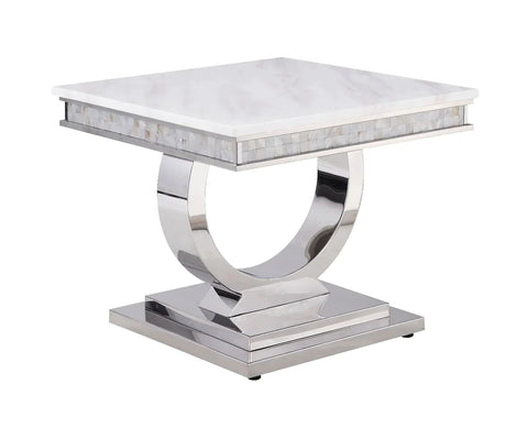Zander White Printed Faux Marble & Mirrored Silver Finish Console Table Model 87363 By ACME Furniture