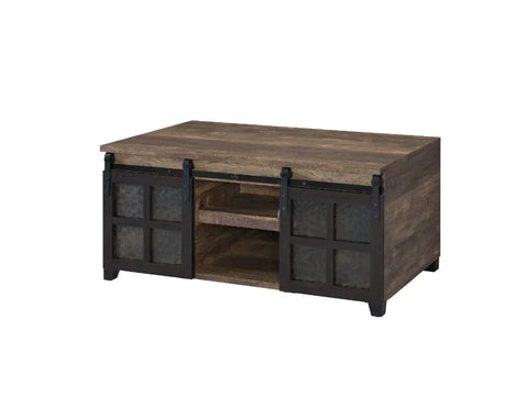 Nineel Obscure Glass, Rustic Oak & Black Finish Coffee Table Model 87955 By ACME Furniture