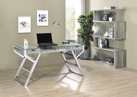Coaster Emelle 2-drawer Glass Top Writing Desk Grey Driftwood and Chrome Model 882116