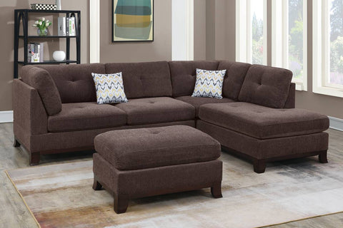 3 Piece Sectional with 2 Accent Pillow (Ottoman Included) Model F6477 By Poundex Furniture