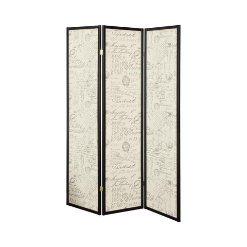Coaster Felice 3-panel French Script Print Folding Screen Espresso Model 900074