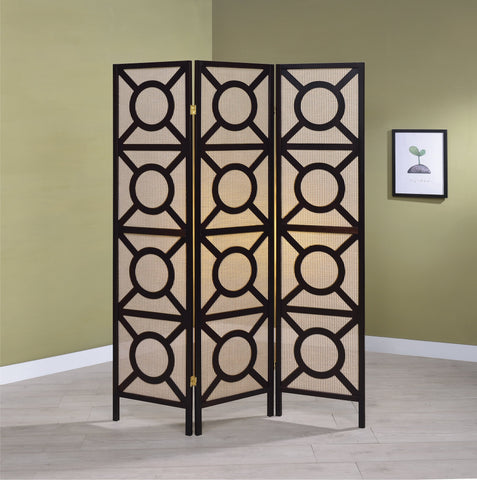 Coaster Vulcan 3-panel Geometric Folding Screen Tan and Cappuccino Model 900090