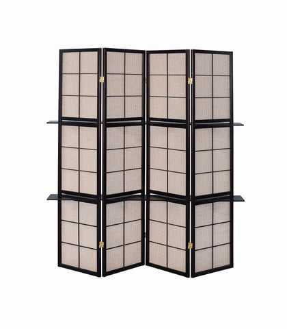 Coaster Iggy 4-panel Folding Screen with Removable Shelves Tan and Cappuccino Model 900166