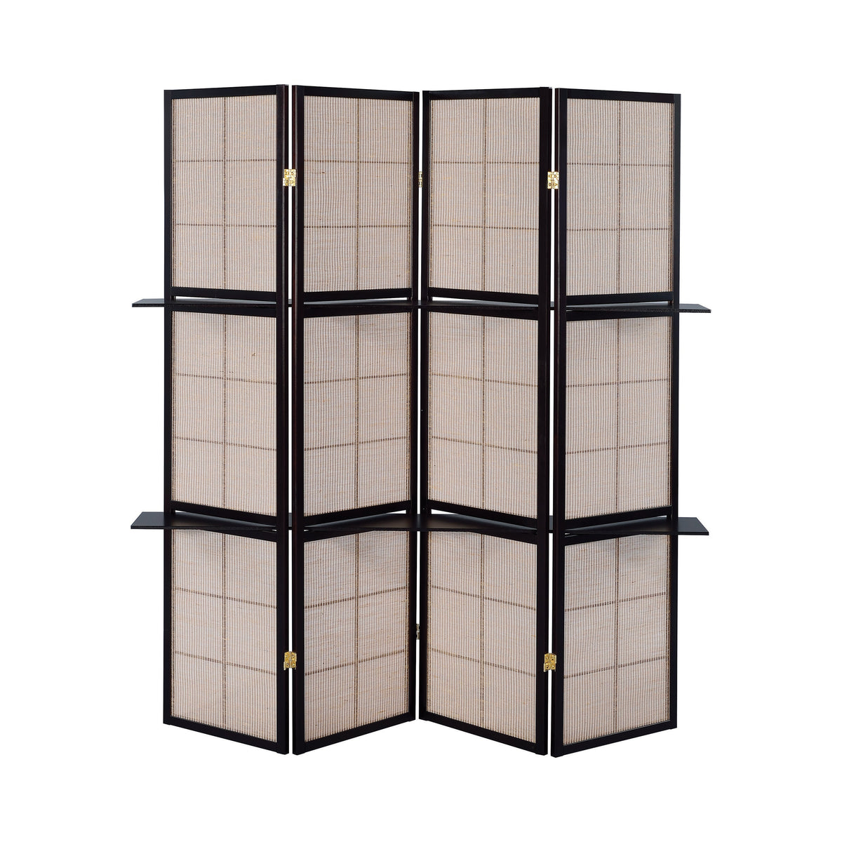 Coaster Iggy 4-panel Folding Screen with Removable Shelves Tan and Cappuccino Model 900166
