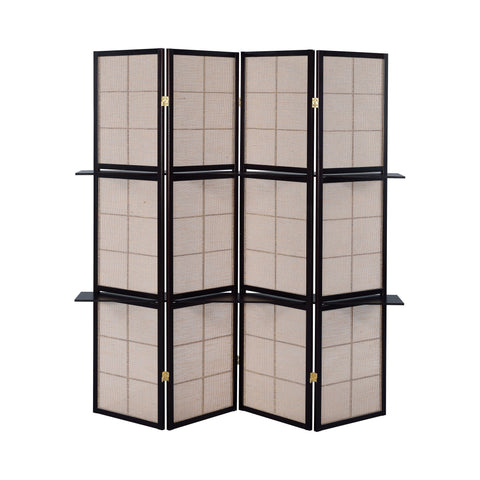 Coaster Iggy 4-panel Folding Screen with Removable Shelves Tan and Cappuccino Model 900166