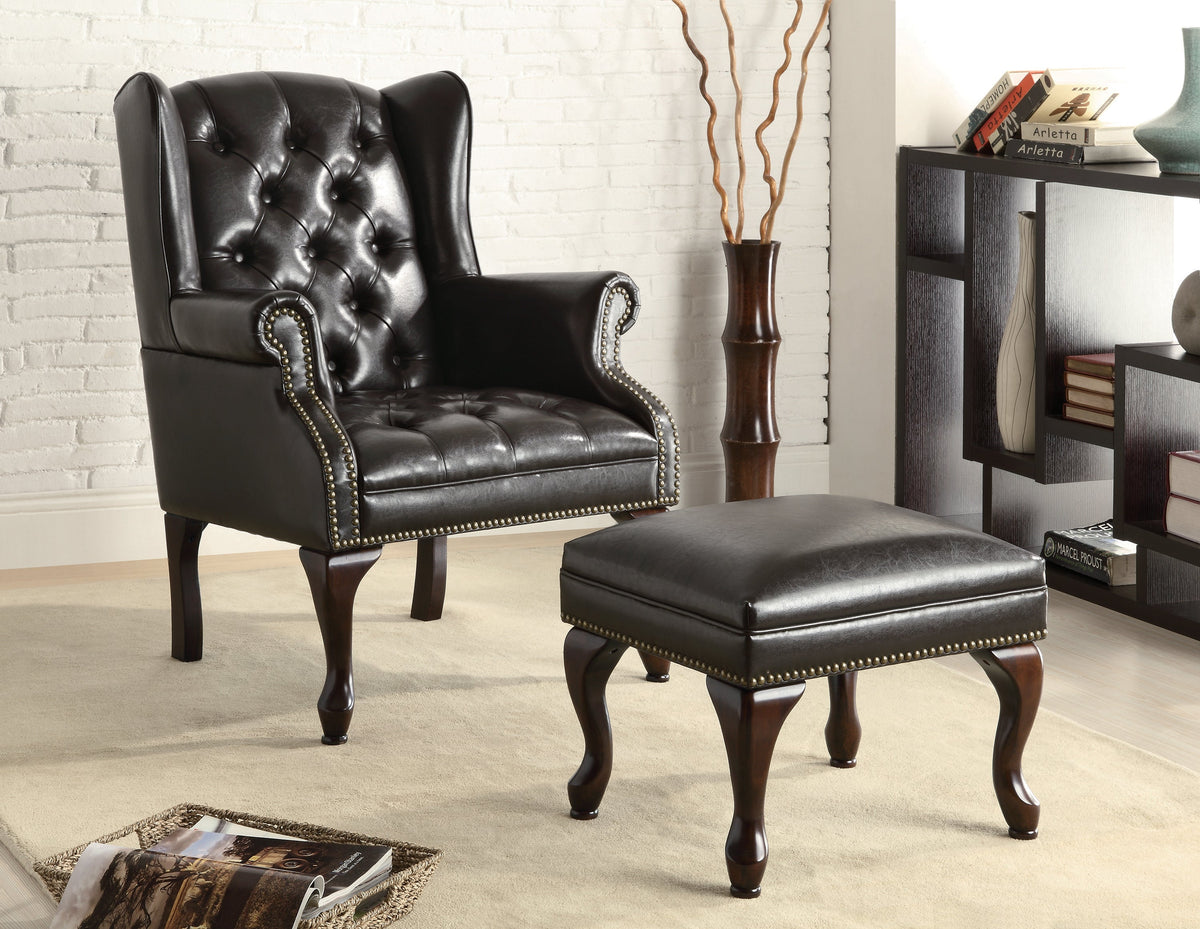 Coaster Roberts Button Tufted Back Accent Chair with Ottoman Black and Espresso Model 900262