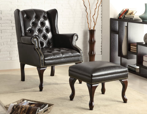 Coaster Roberts Button Tufted Back Accent Chair with Ottoman Black and Espresso Model 900262