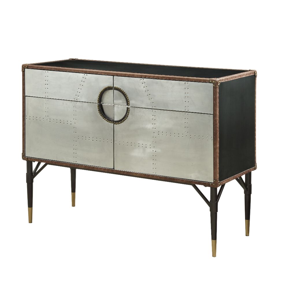 ACME Brancaster Top Grain Leather & Aluminum Brancaster Accent Table Model 90030