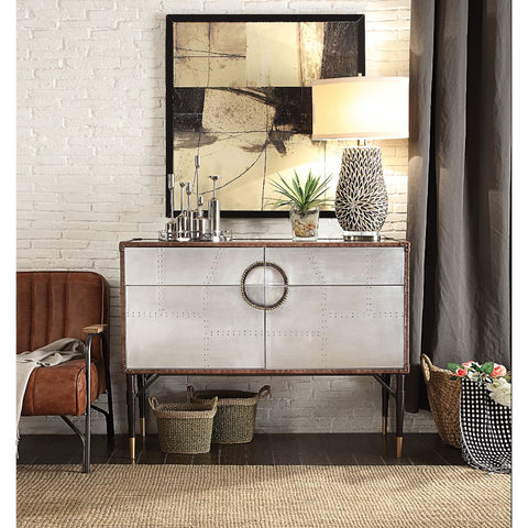 ACME Brancaster Top Grain Leather & Aluminum Brancaster Accent Table Model 90030