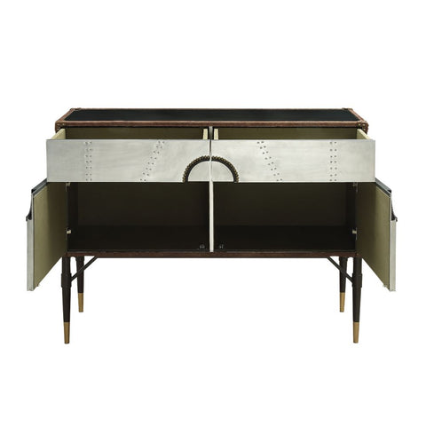ACME Brancaster Top Grain Leather & Aluminum Brancaster Accent Table Model 90030